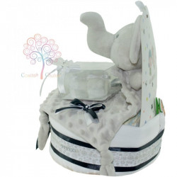 Tarta de pañales elefante gris patucos
