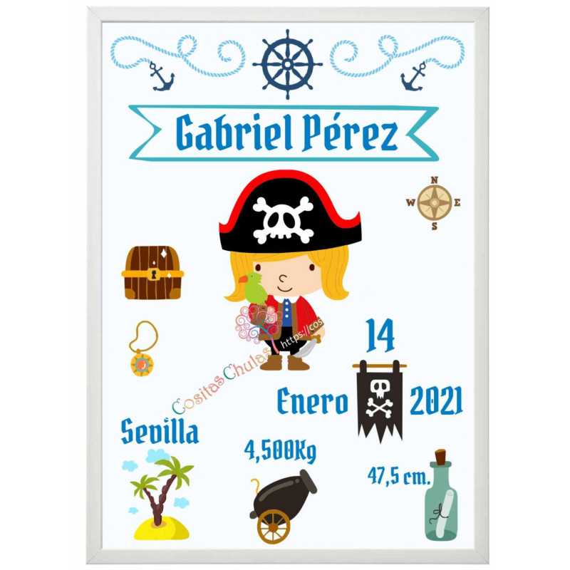 póster personalizado bebé nacimiento pirata