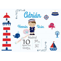 lámina Bebé Nacimiento Marinera personalizado