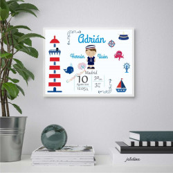 Cuadro lámina color nacimiento bebé marinero