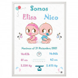 Cuadro Marco Nacimiento Gemelos Globos