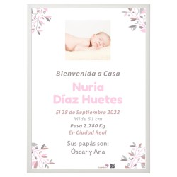 cuadro nacimiento bebé hojas niña